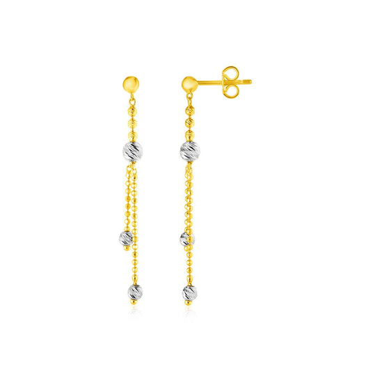 14k Two Tone Drop Earrings with Textured Beads-0
