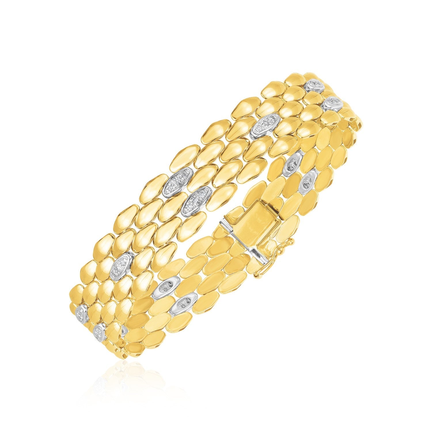 14k Two Tone Gold High Polish Diamond Panther Bracelet (12mm)-0