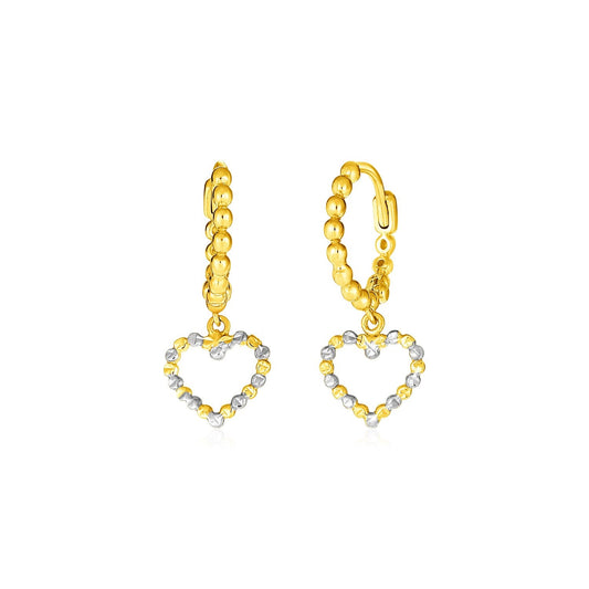 14k Two Tone Gold Beaded Hoop Earrings with Hearts-0