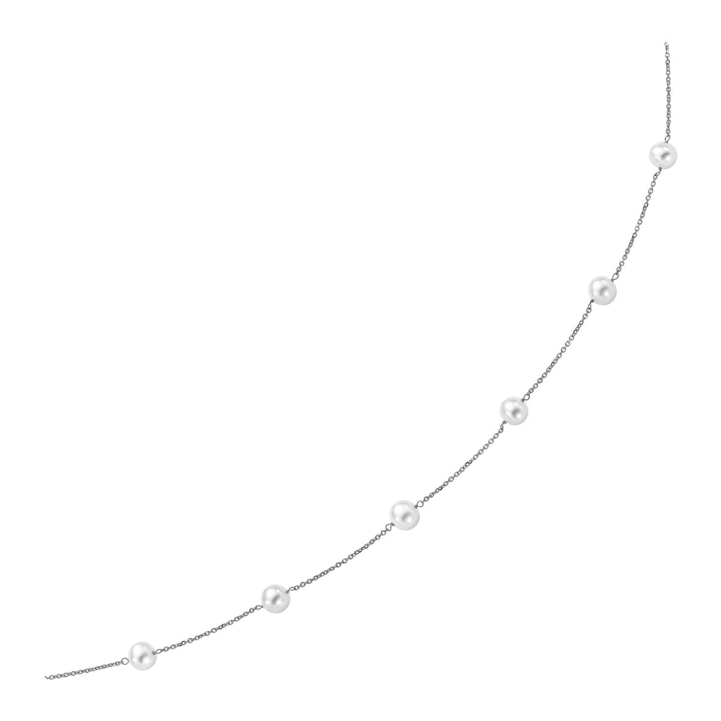 14k White Gold Necklace with White Pearls-0