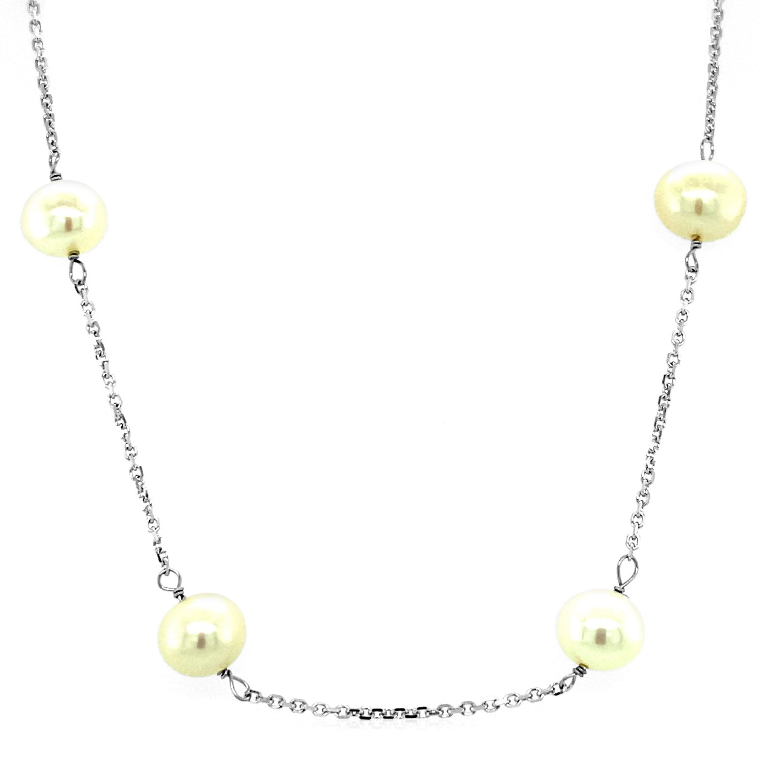 14k White Gold Necklace with White Pearls-1