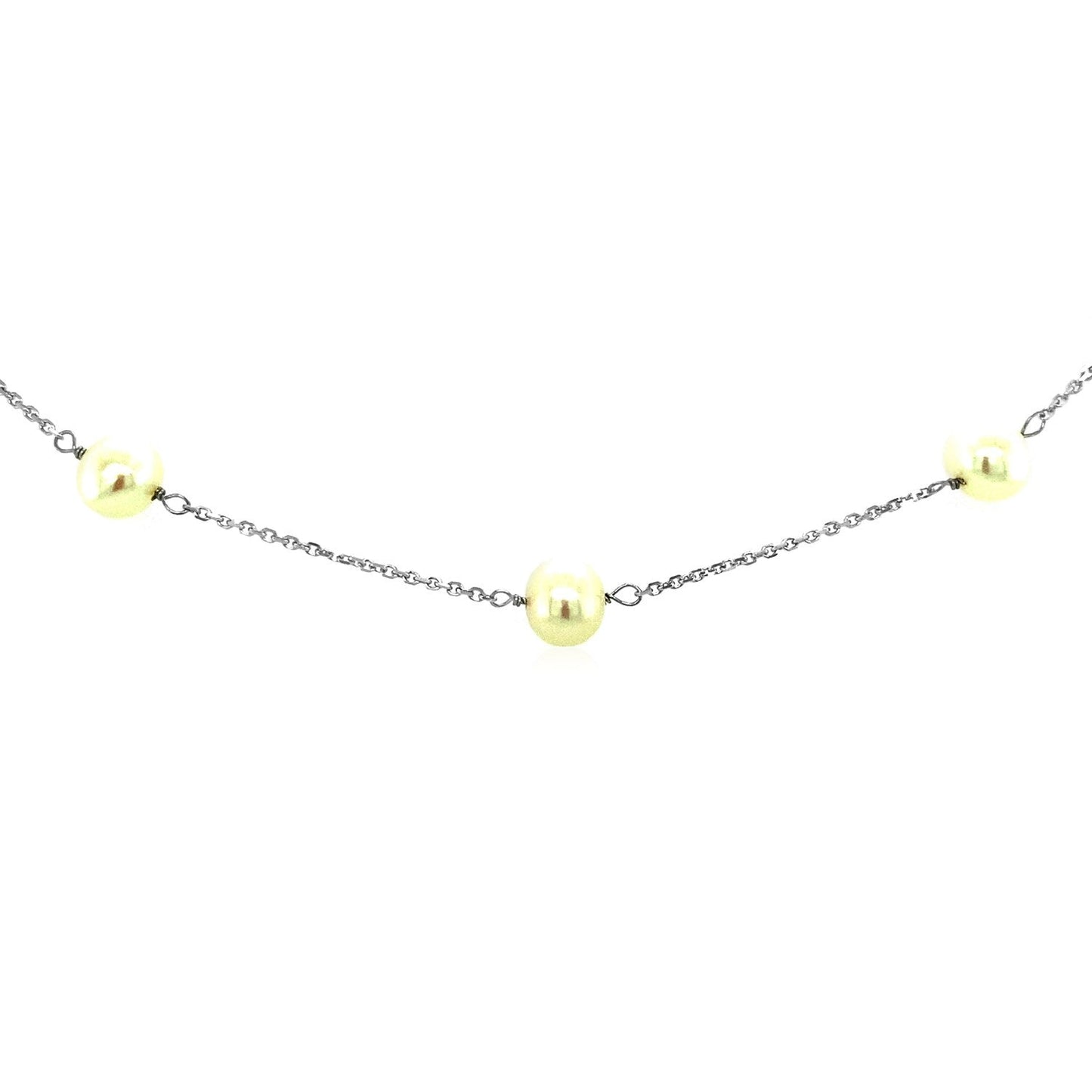 14k White Gold Necklace with White Pearls-2