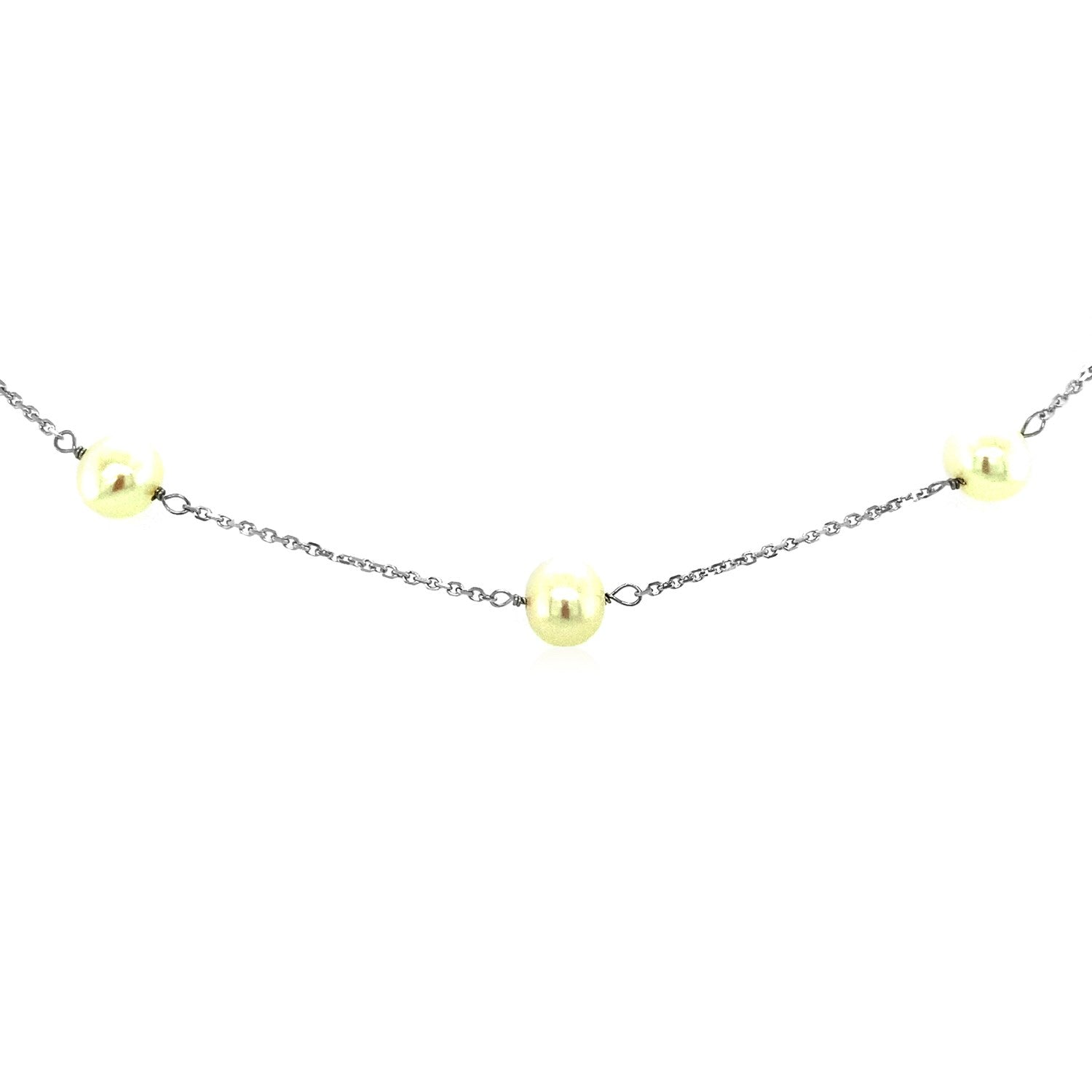 14k White Gold Necklace with White Pearls-2