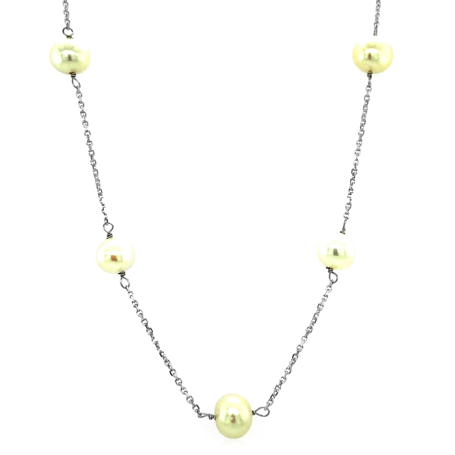 14k White Gold Necklace with White Pearls-3