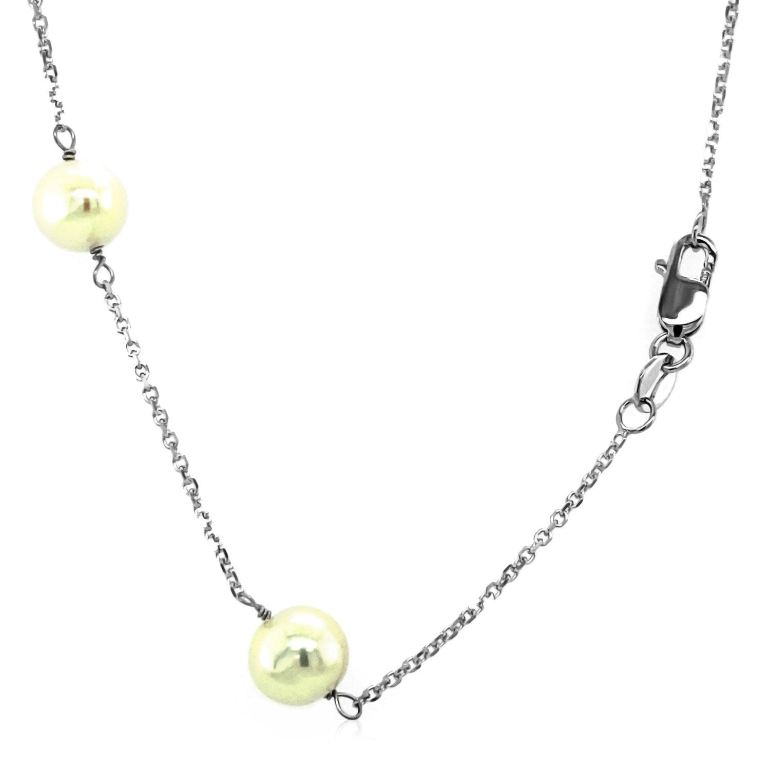 14k White Gold Necklace with White Pearls-4