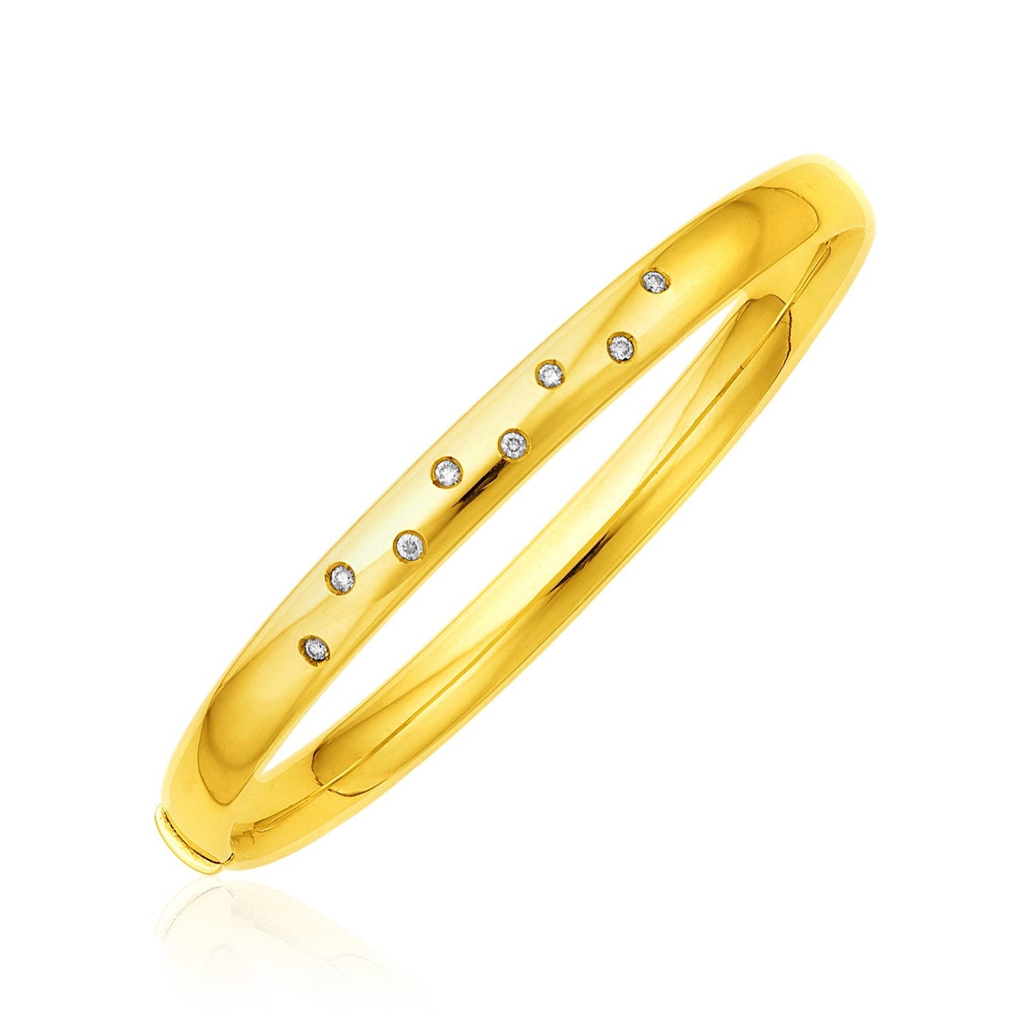 14k Yellow Gold Rounded Bangle with Diamonds-0