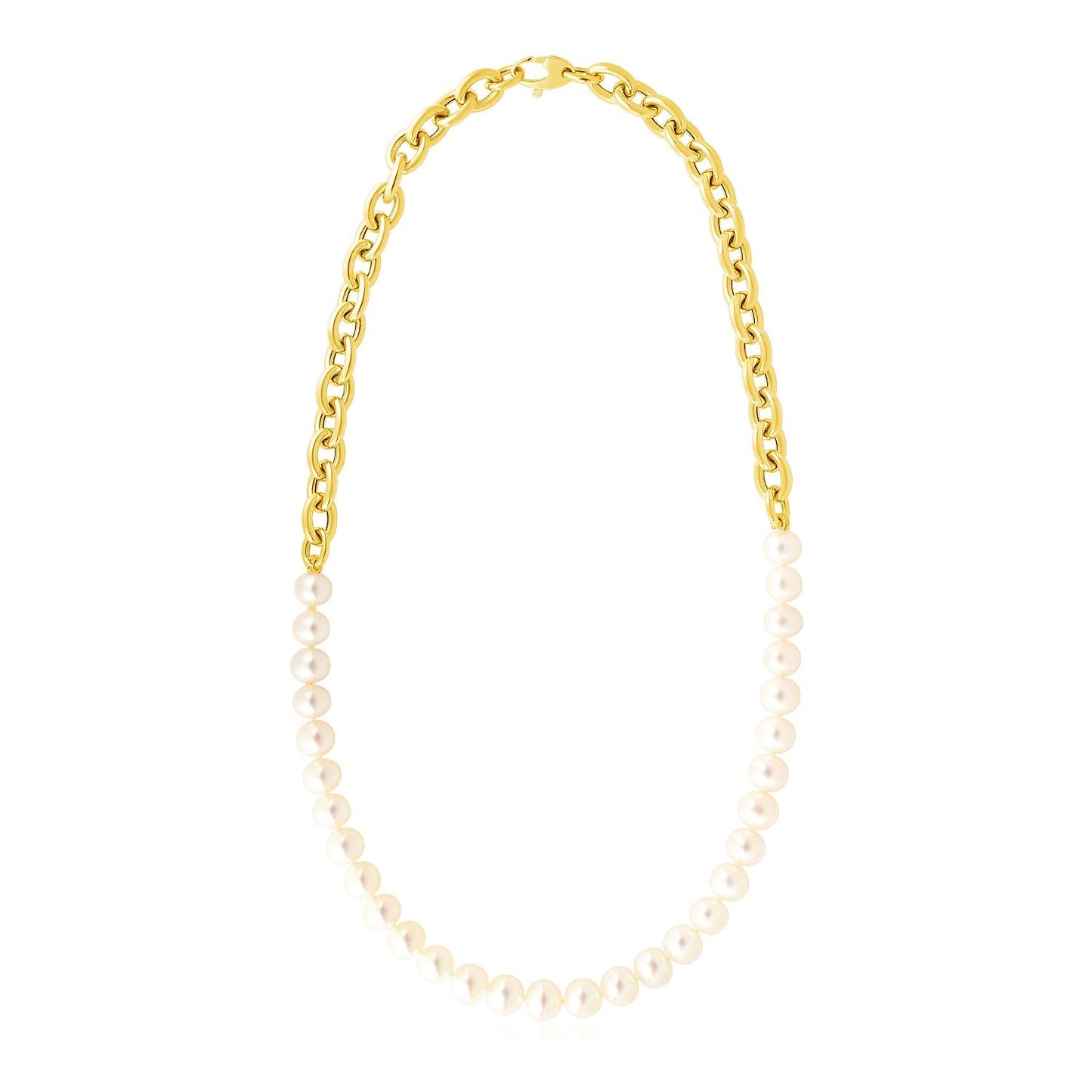 14k Yellow Gold Oval Chain Necklace with Pearls-0