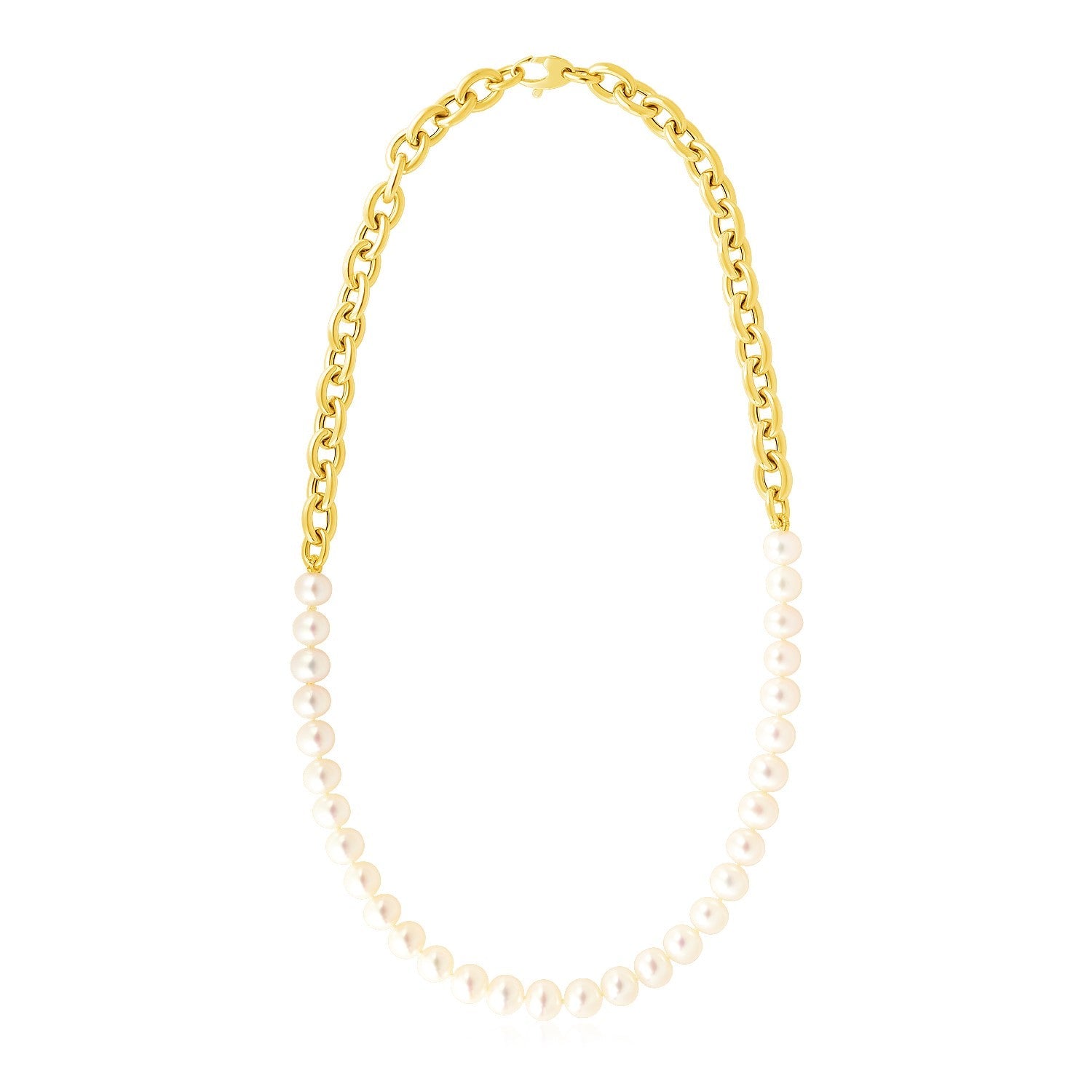 14k Yellow Gold Oval Chain Necklace with Pearls-0