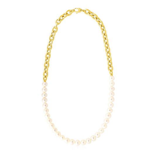 14k Yellow Gold Oval Chain Necklace with Pearls-0