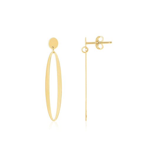 14K Yellow Gold Single Oval Fancy Drop Earrings-0
