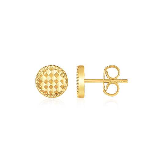 14k Yellow Gold Textured Circle Post Earrings-0