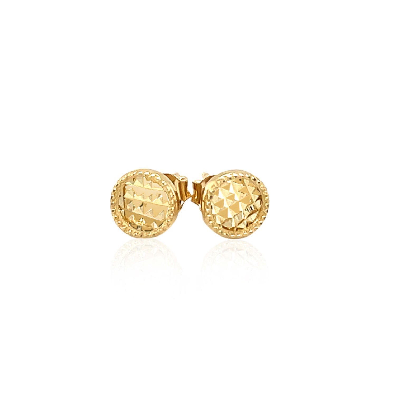 14k Yellow Gold Textured Circle Post Earrings-1