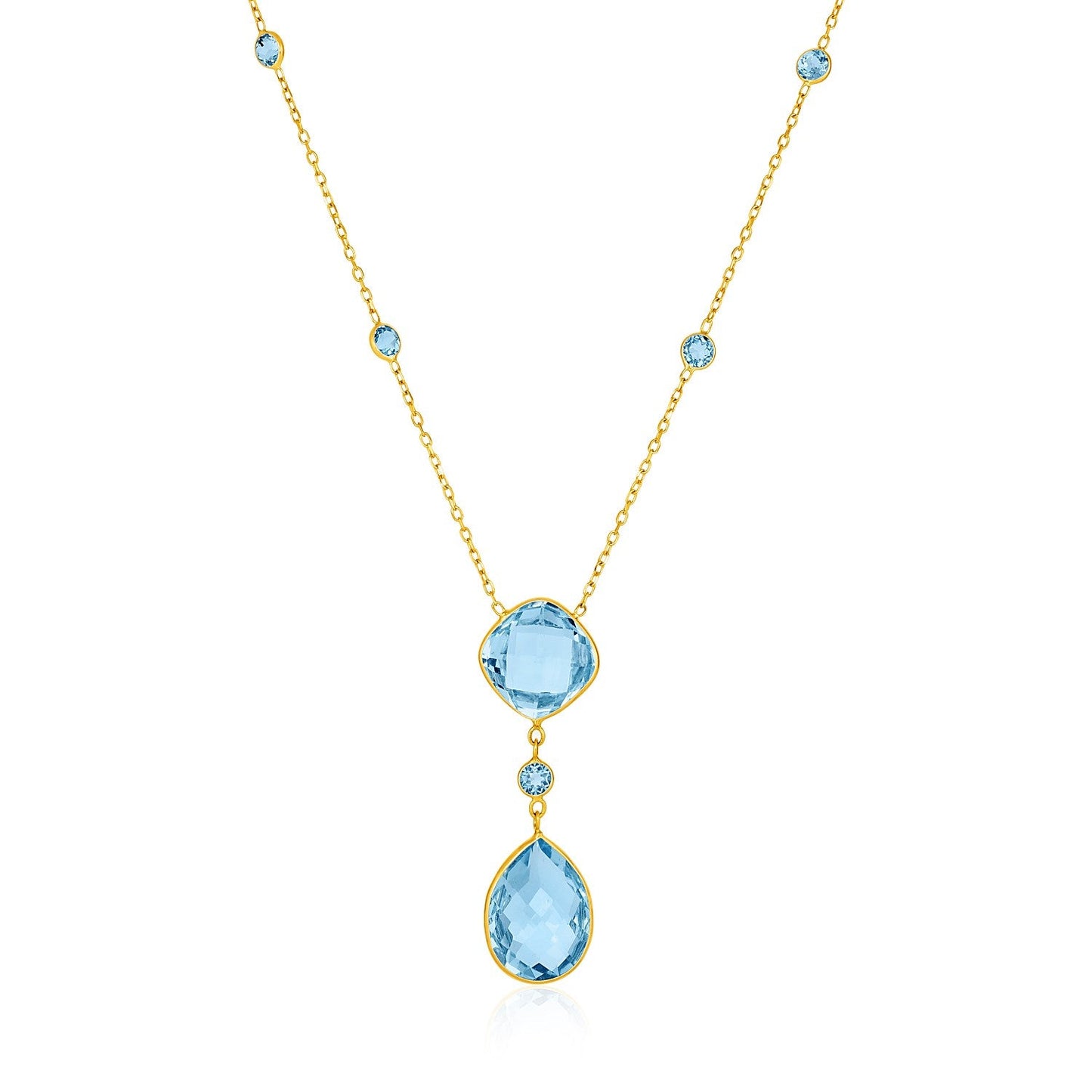 14k Yellow Gold Necklace with Pear-Shaped and Cushion Blue Topaz Briolettes-0