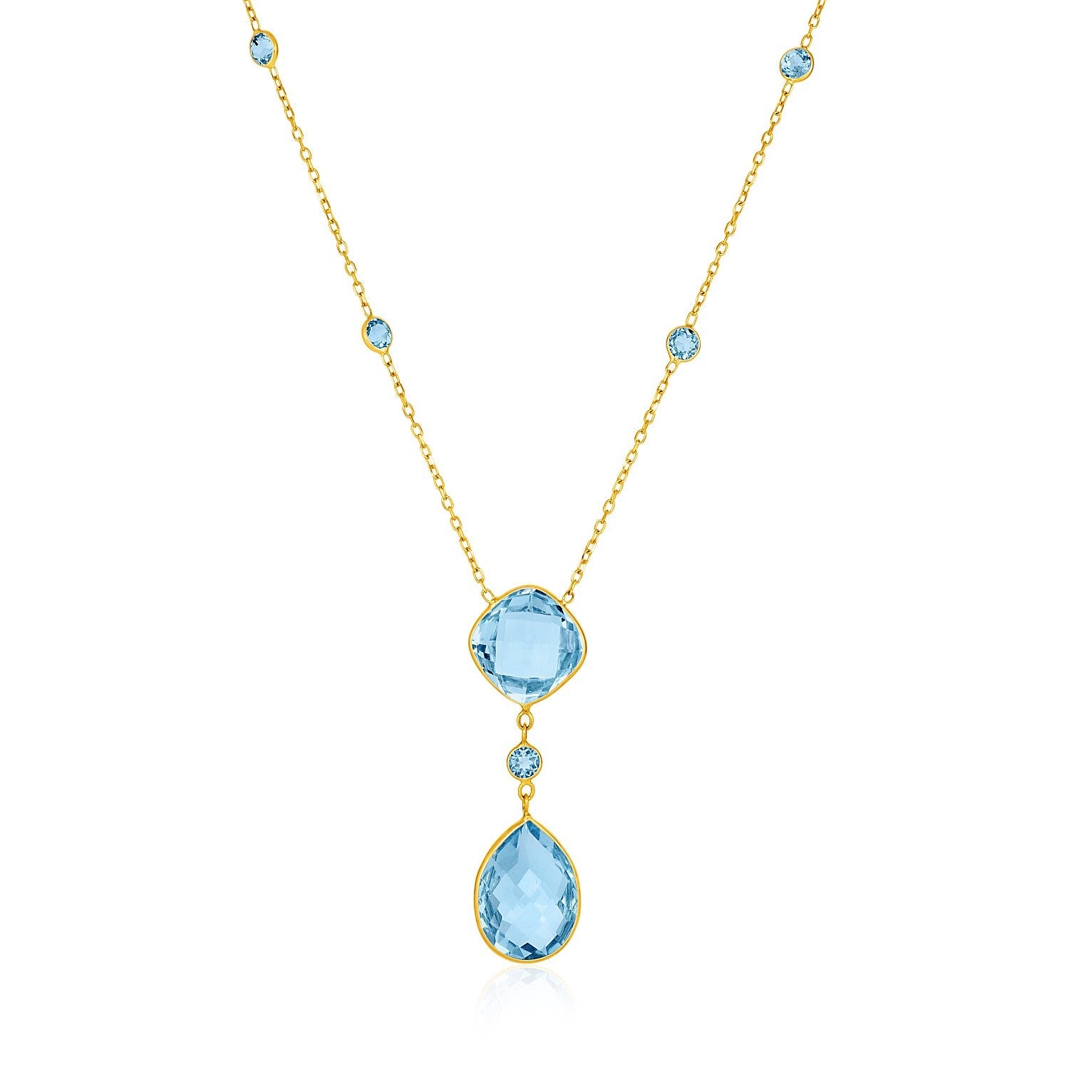14k Yellow Gold Necklace with Pear-Shaped and Cushion Blue Topaz Briolettes-0