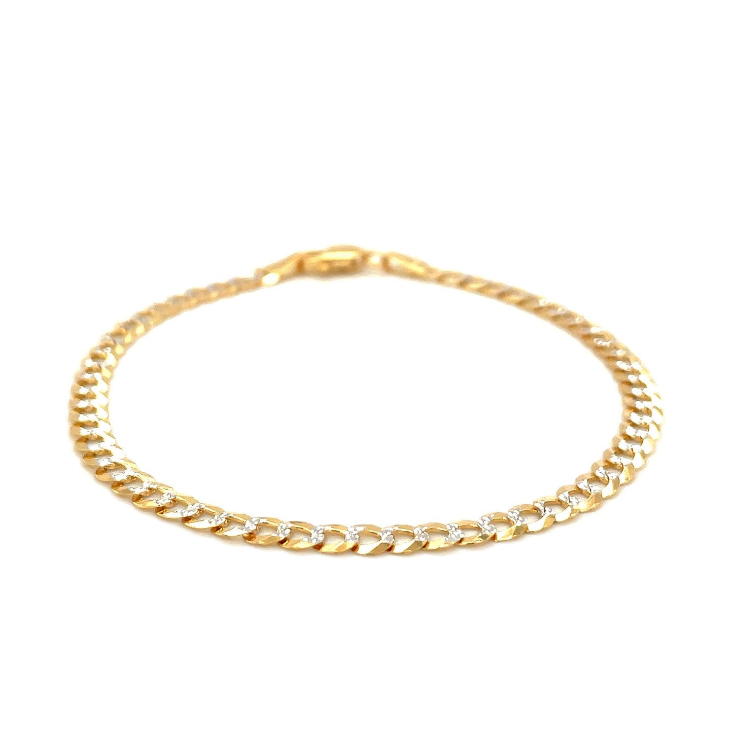 3.6mm 14k Two Tone Gold Pave Curb Bracelet-1