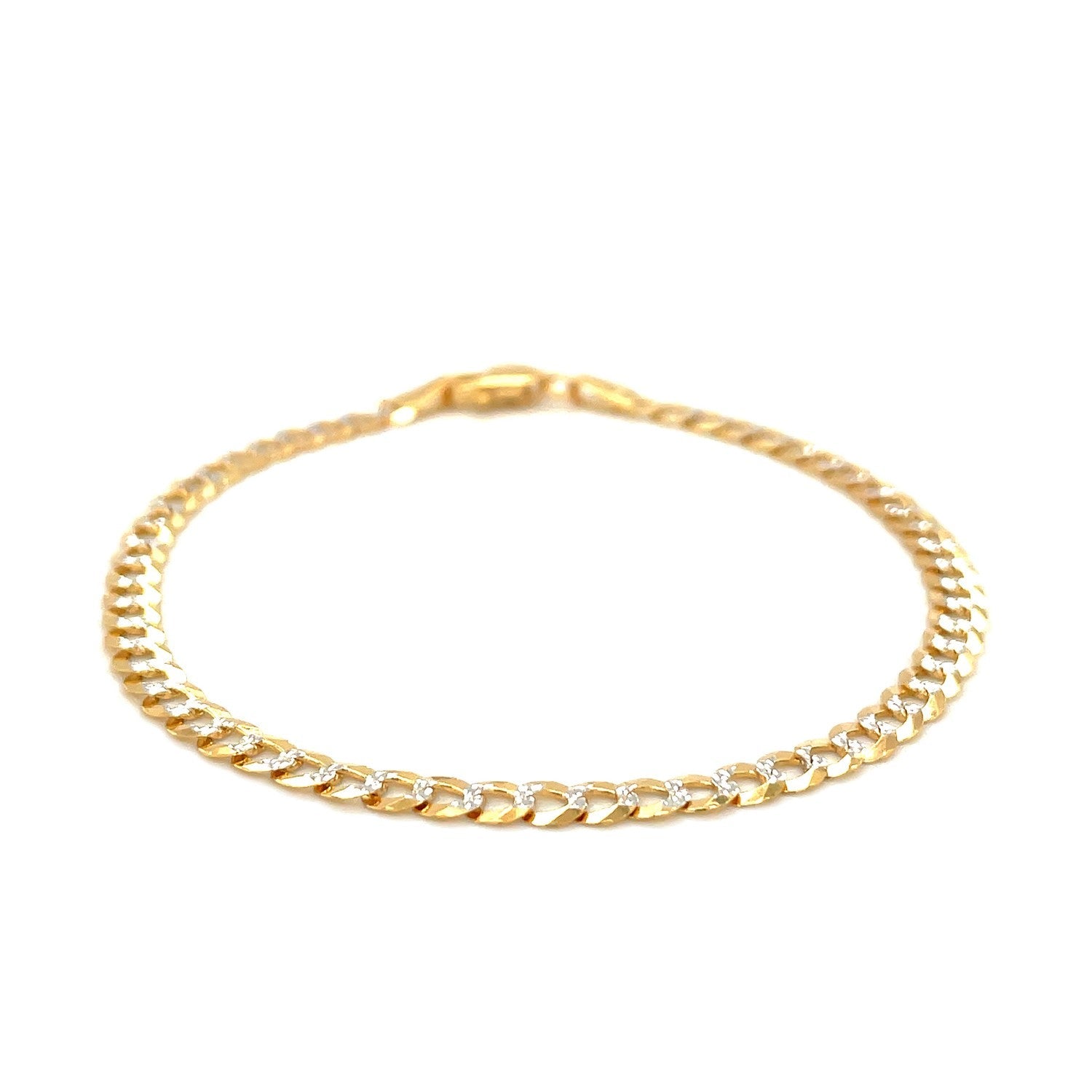3.6mm 14k Two Tone Gold Pave Curb Bracelet-1