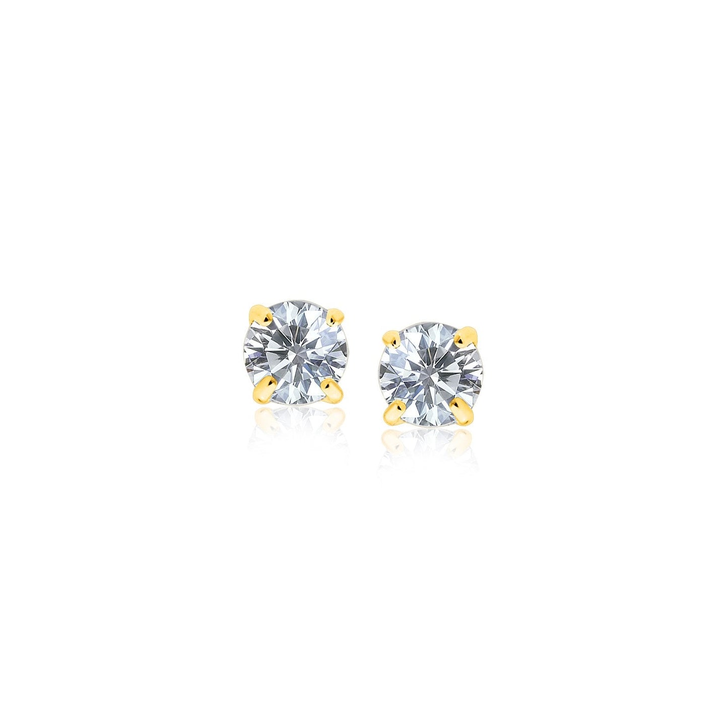 14k Yellow Gold Stud Earrings with White Hue Faceted Cubic Zirconia-0