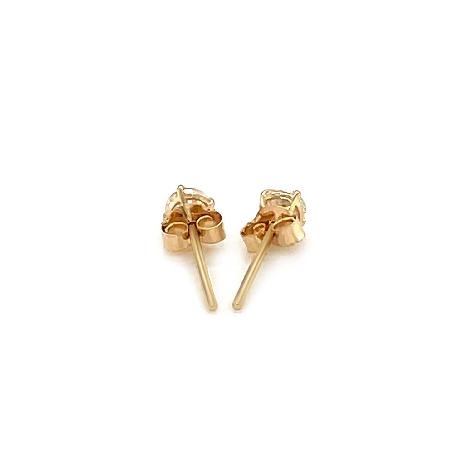 14k Yellow Gold Stud Earrings with White Hue Faceted Cubic Zirconia-2