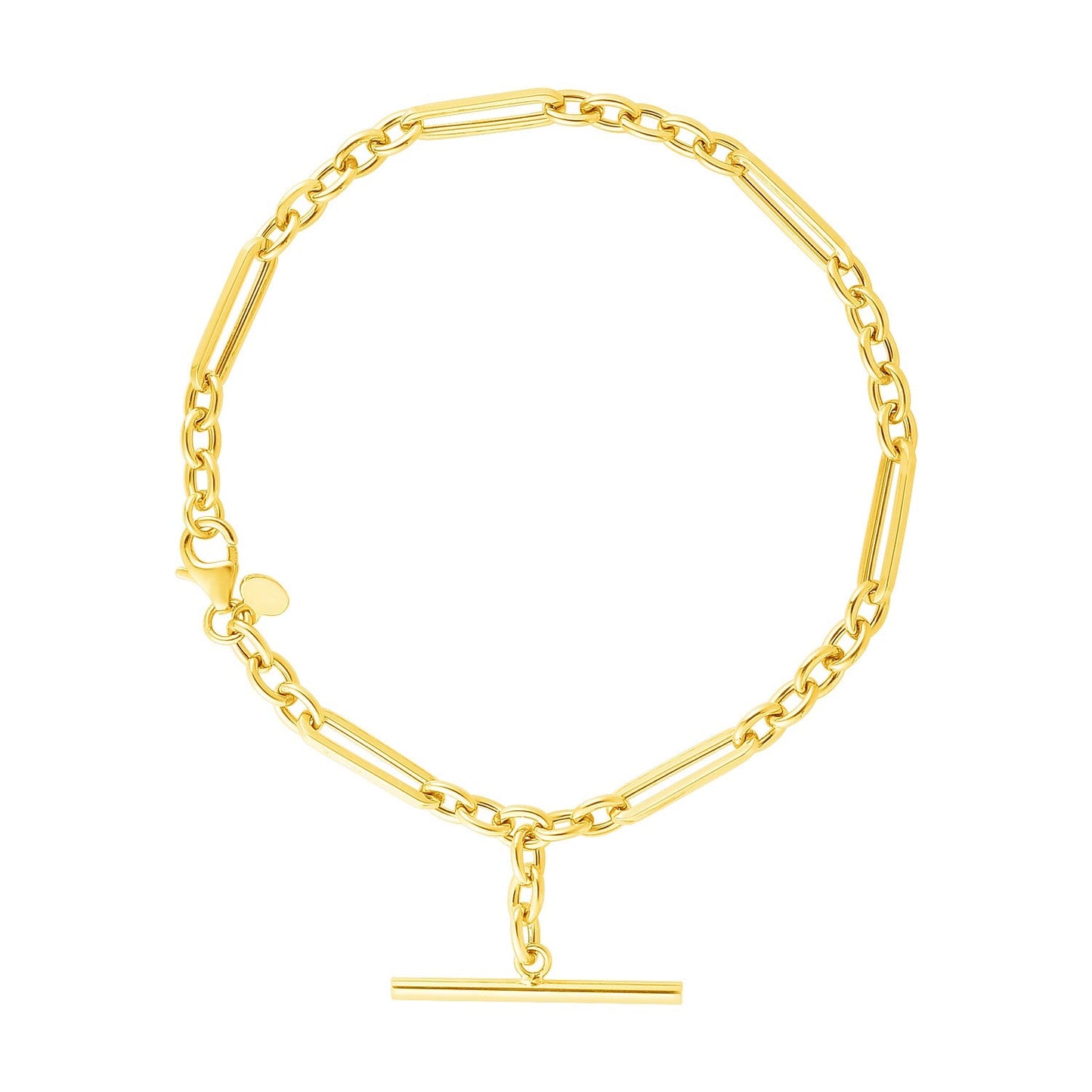 14k Yellow Gold 7 1/5 inch Alternating Oval and Round Chain Bracelet with Toggle-0
