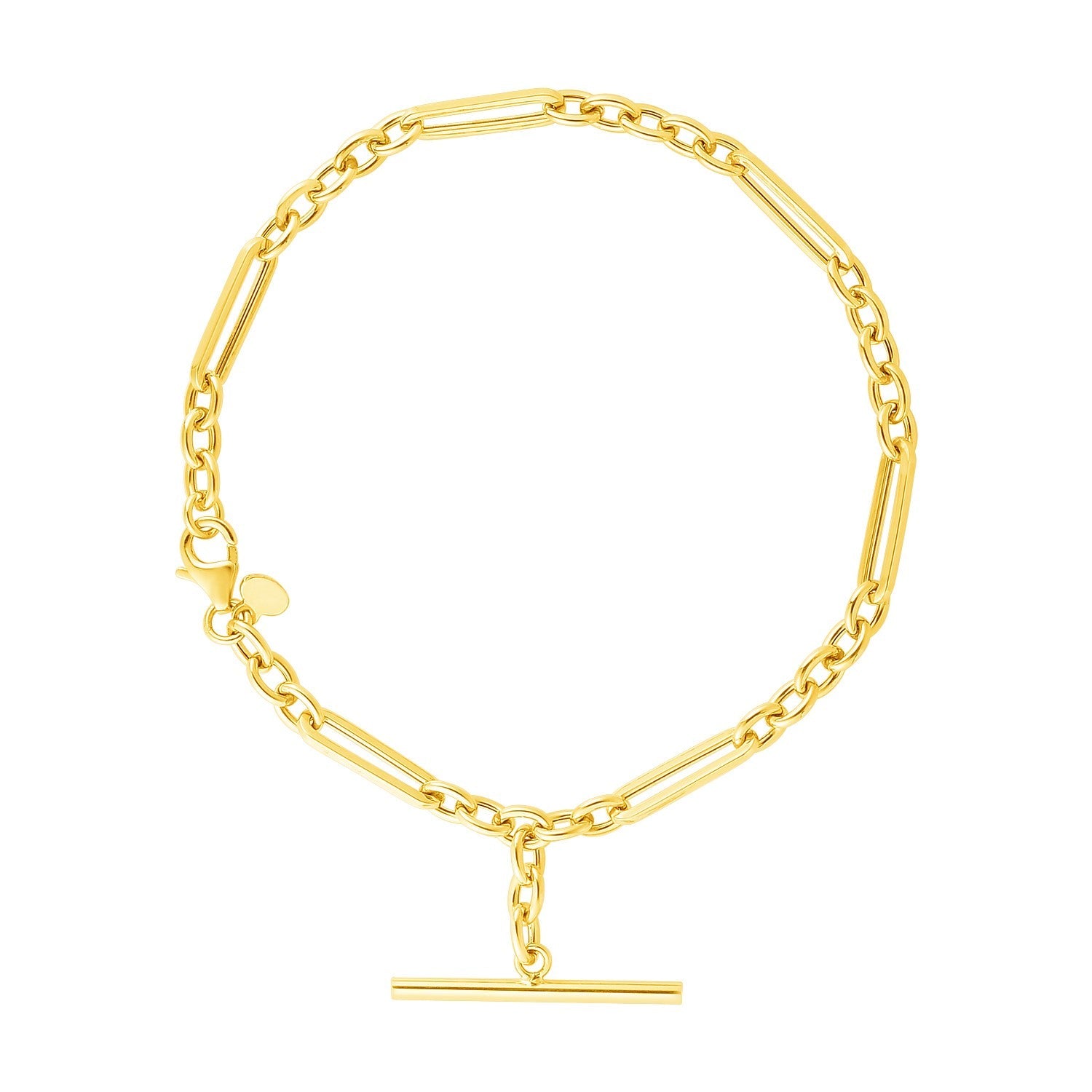 14k Yellow Gold 7 1/5 inch Alternating Oval and Round Chain Bracelet with Toggle-0
