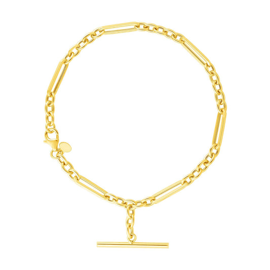 14k Yellow Gold 7 1/5 inch Alternating Oval and Round Chain Bracelet with Toggle-0