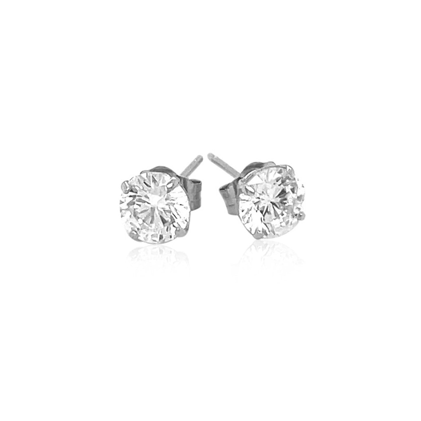 14k White Gold Stud Earrings with White Hue Faceted Cubic Zirconia-1