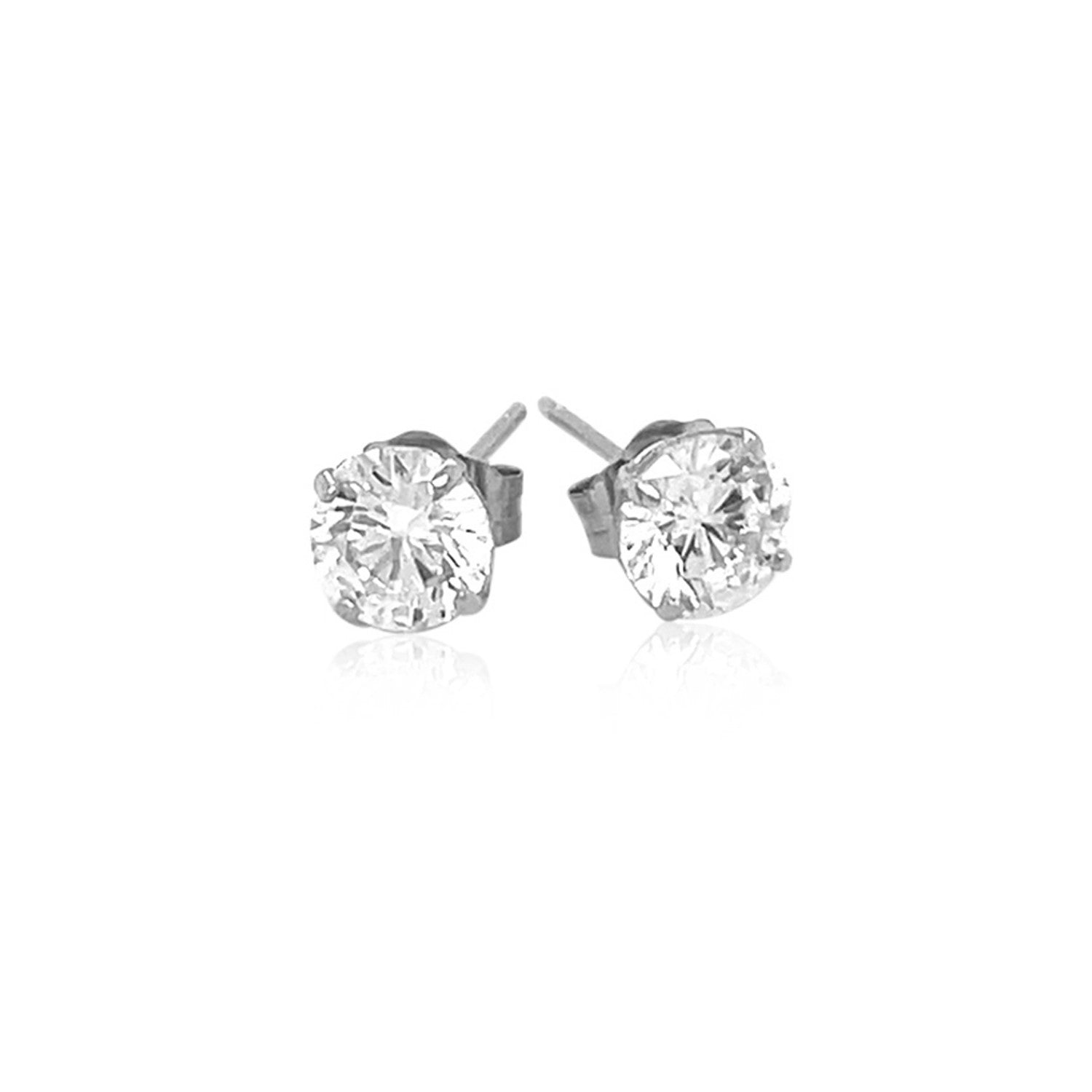 14k White Gold Stud Earrings with White Hue Faceted Cubic Zirconia-1
