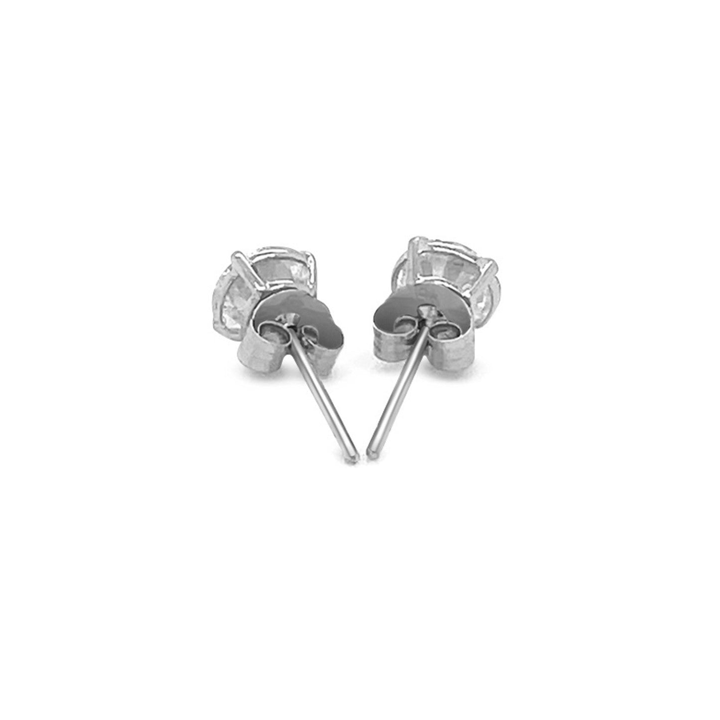 14k White Gold Stud Earrings with White Hue Faceted Cubic Zirconia-2