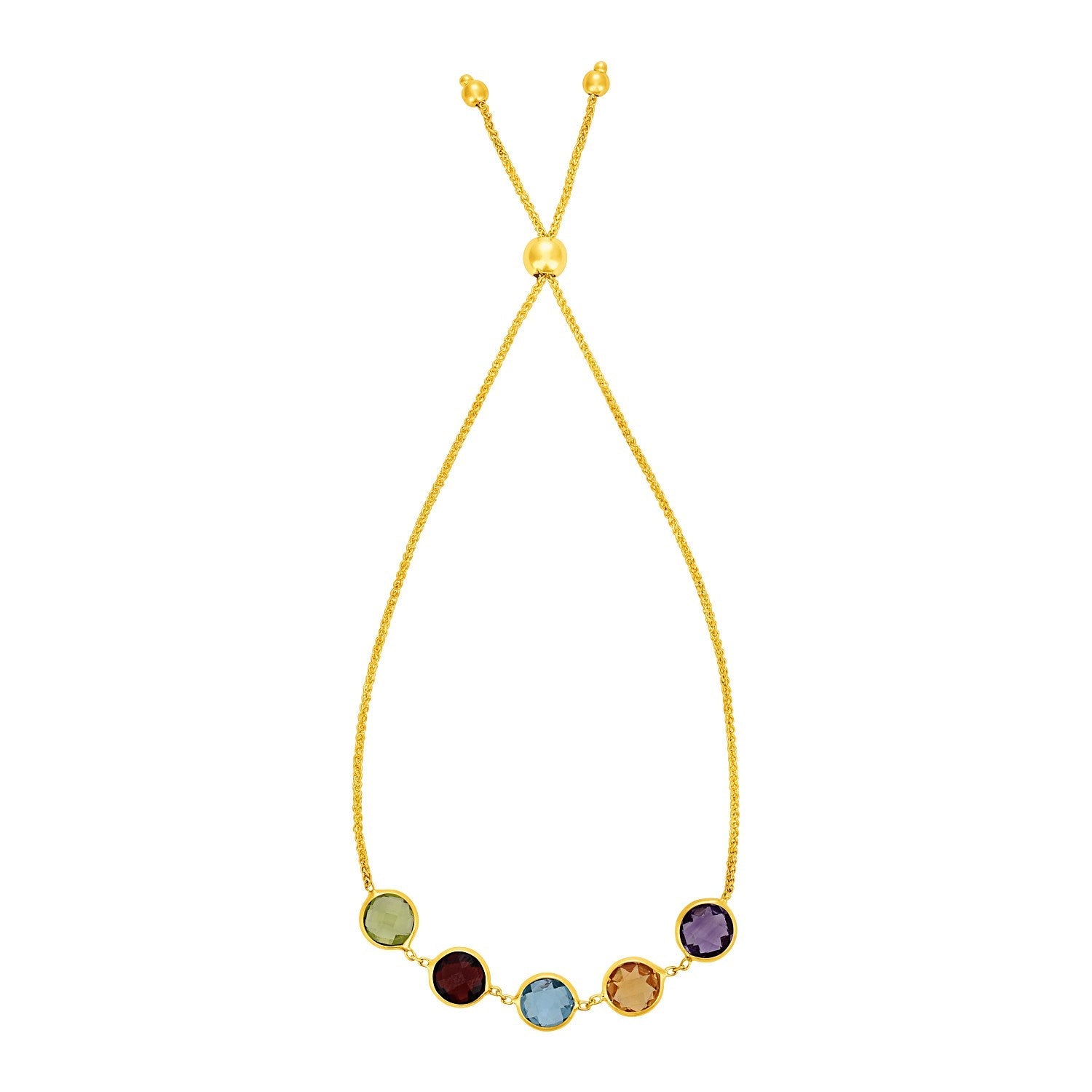 Adjustable Bracelet with Multicolored Large Round Gemstones in 14k Yellow Gold-0