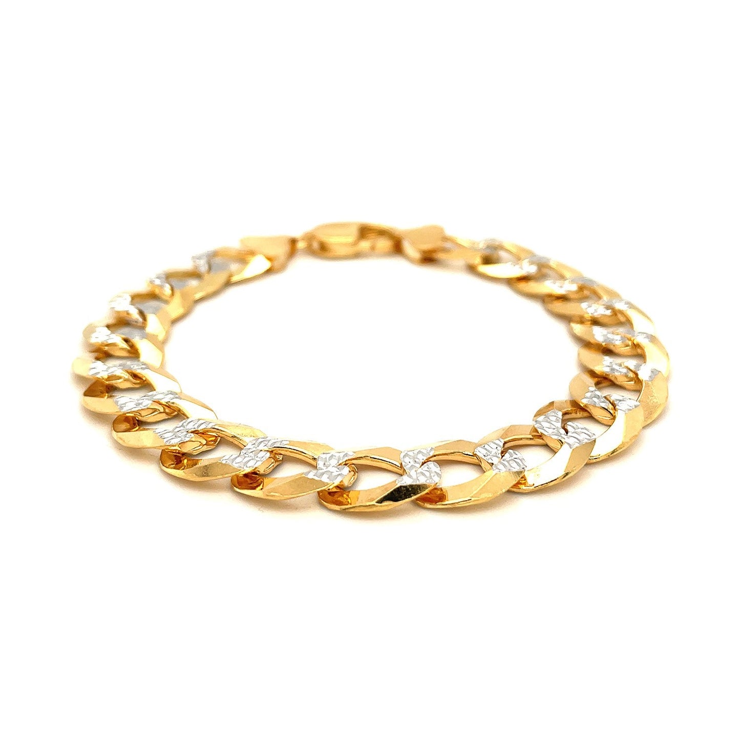 12.18 mm 14k Two Tone Gold Pave Curb Bracelet-1