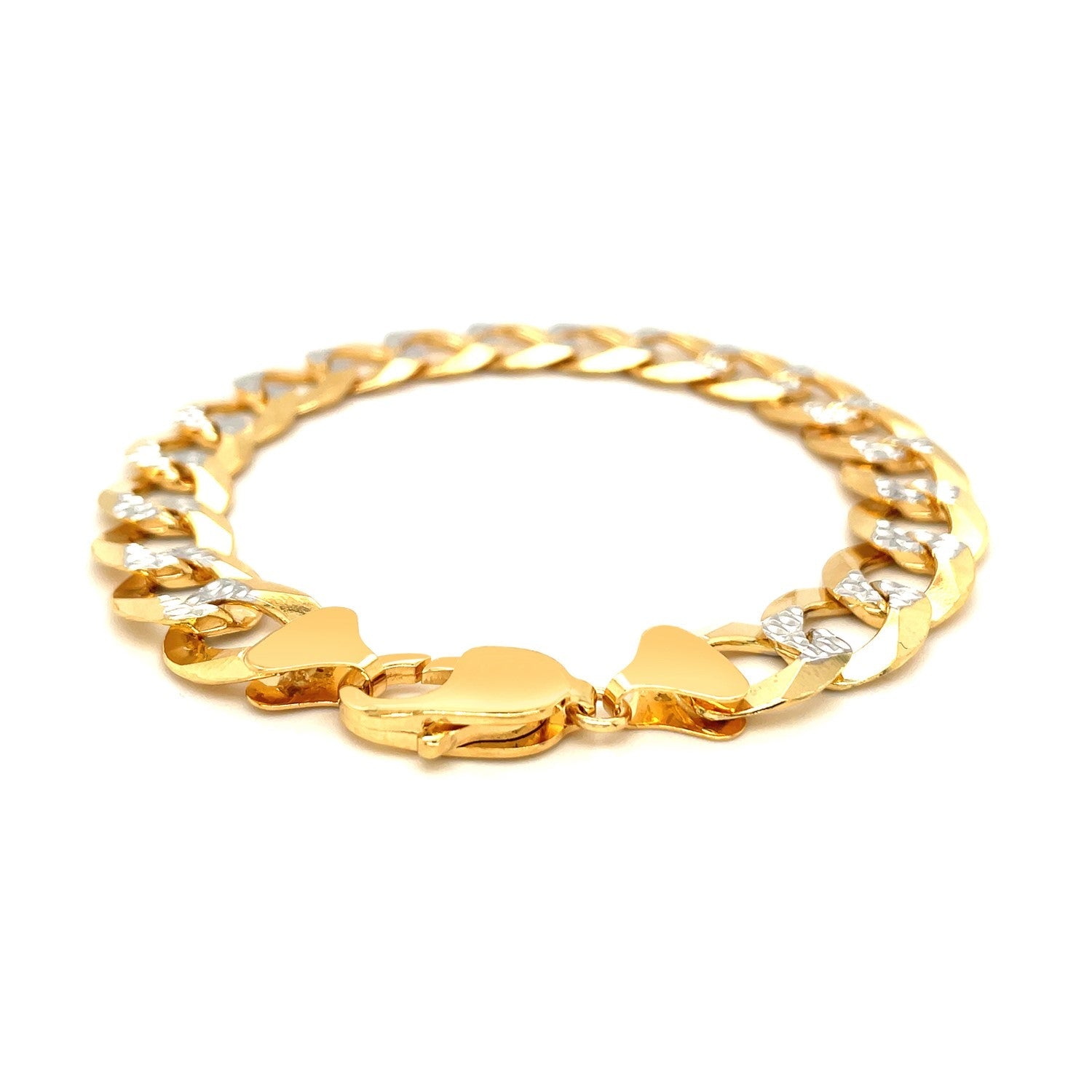 12.18 mm 14k Two Tone Gold Pave Curb Bracelet-2