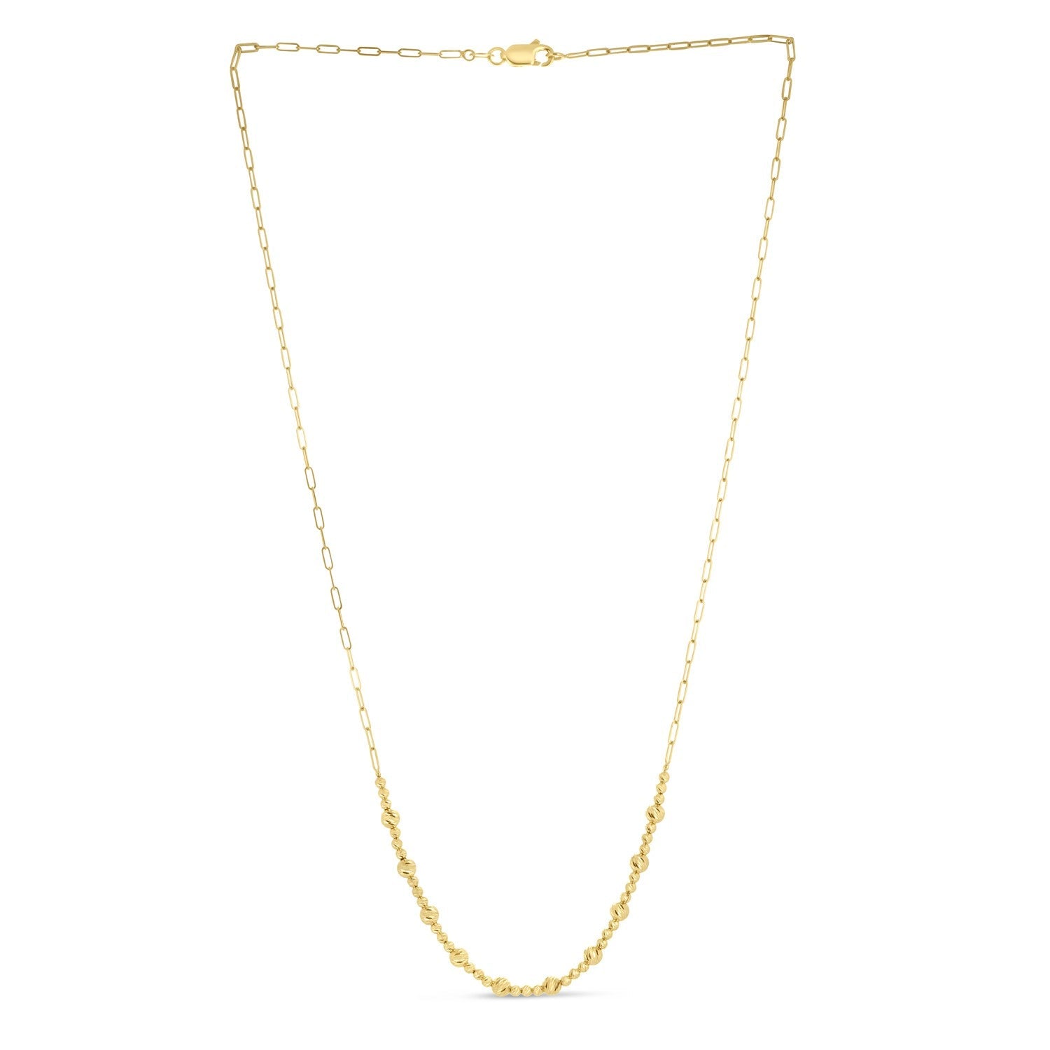 14k Yellow Gold Bead Paperclip Necklace-0