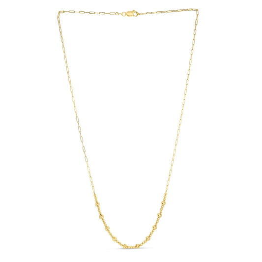 14k Yellow Gold Bead Paperclip Necklace-0