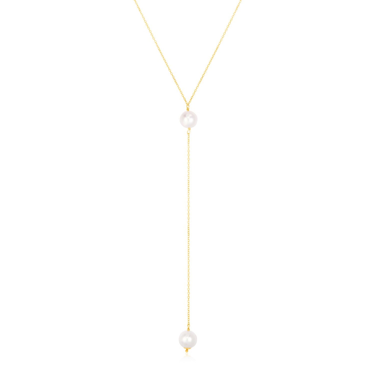 14k Yellow Gold Lariat Necklace with Pearls-0
