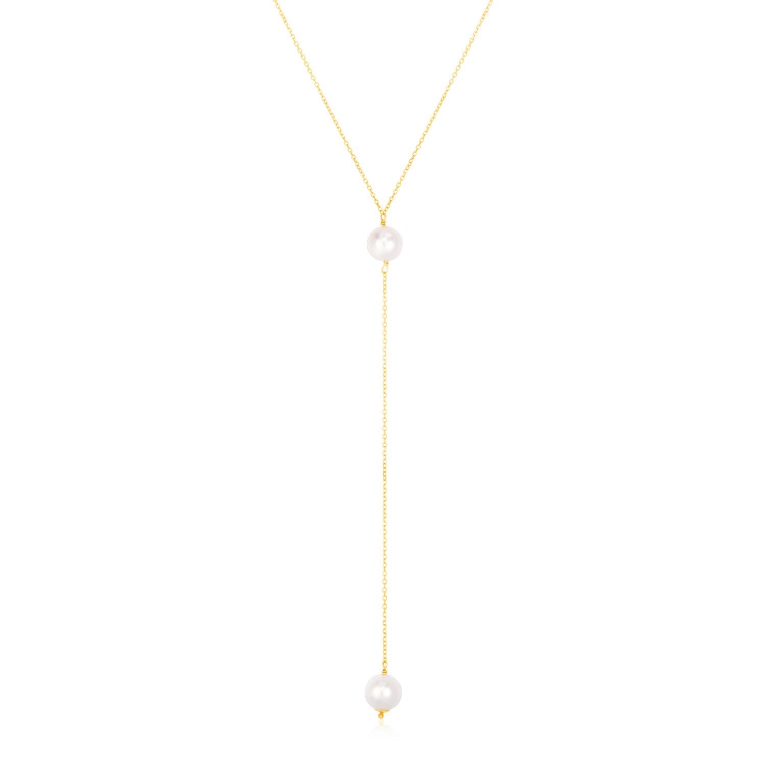 14k Yellow Gold Lariat Necklace with Pearls-0