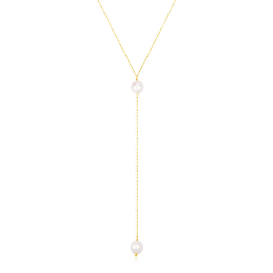 14k Yellow Gold Lariat Necklace with Pearls-0