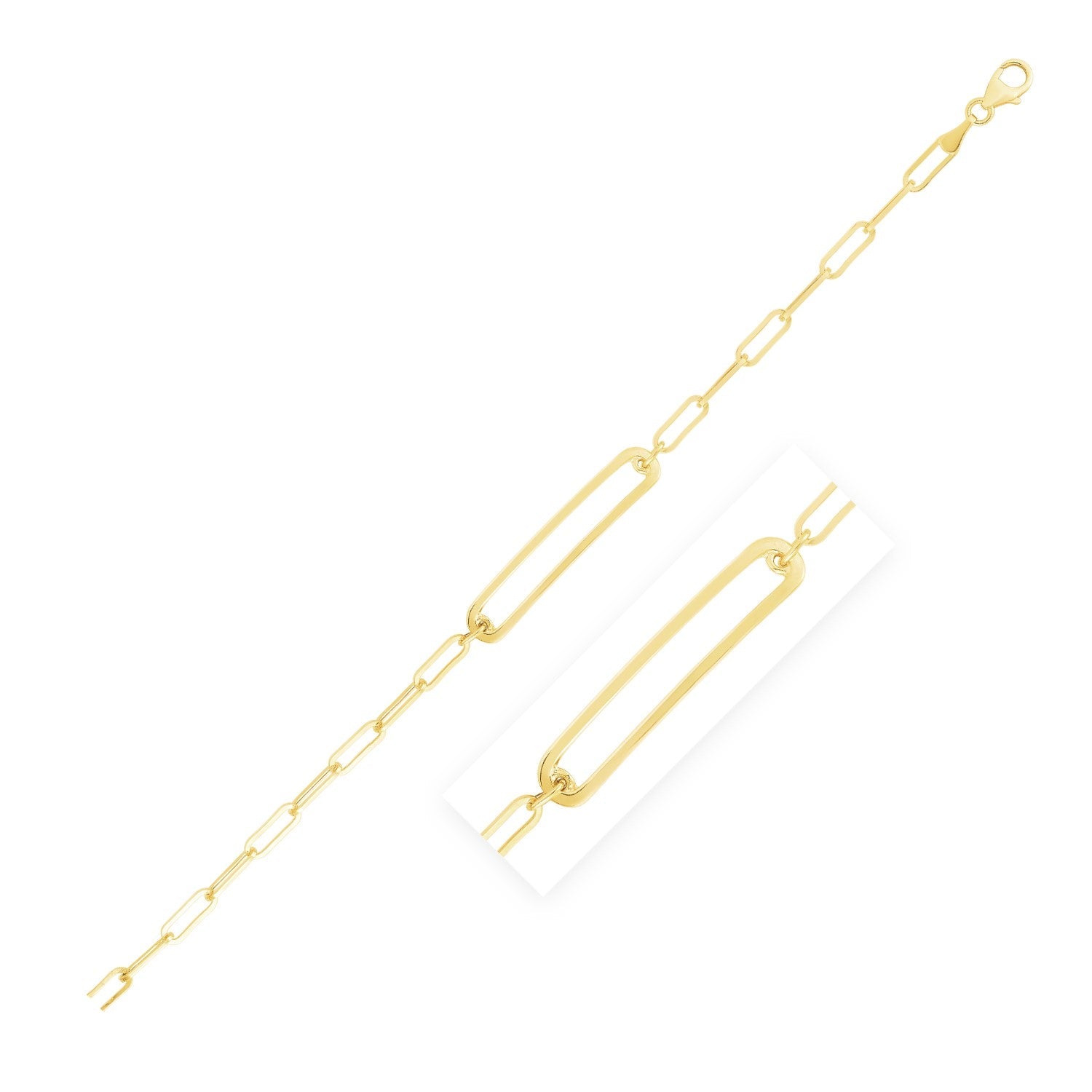 14k Yellow Gold High Polish Open Curved Paperclip Bracelet-0