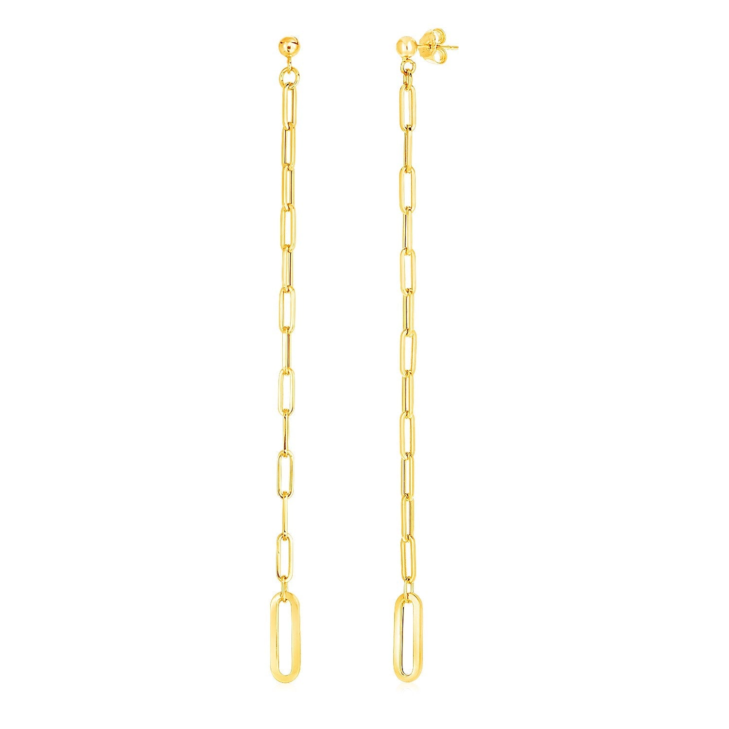 14k Yellow Gold Long Paperclip Chain Dangle Earrings-0