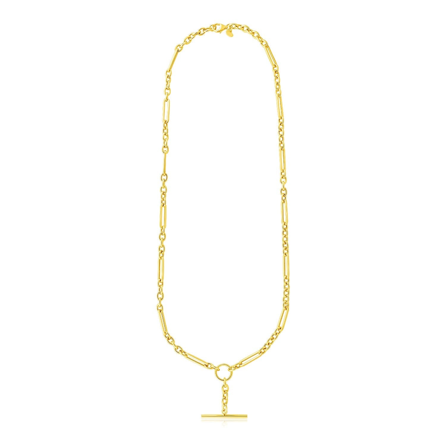14k Yellow Gold Alternating Oval and Round Chain Necklace with Toggle-0