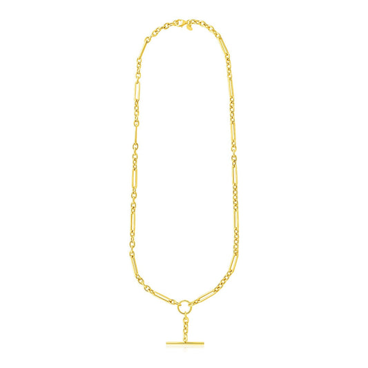 14k Yellow Gold Alternating Oval and Round Chain Necklace with Toggle-0