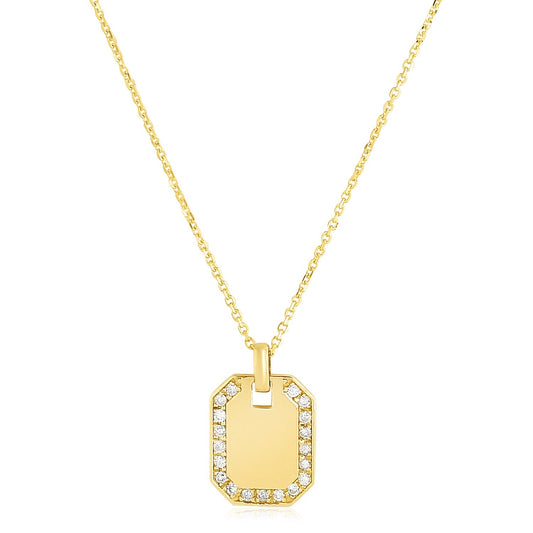 14k Yellow Gold High Polish Diamond Octagon Tag Necklace-0