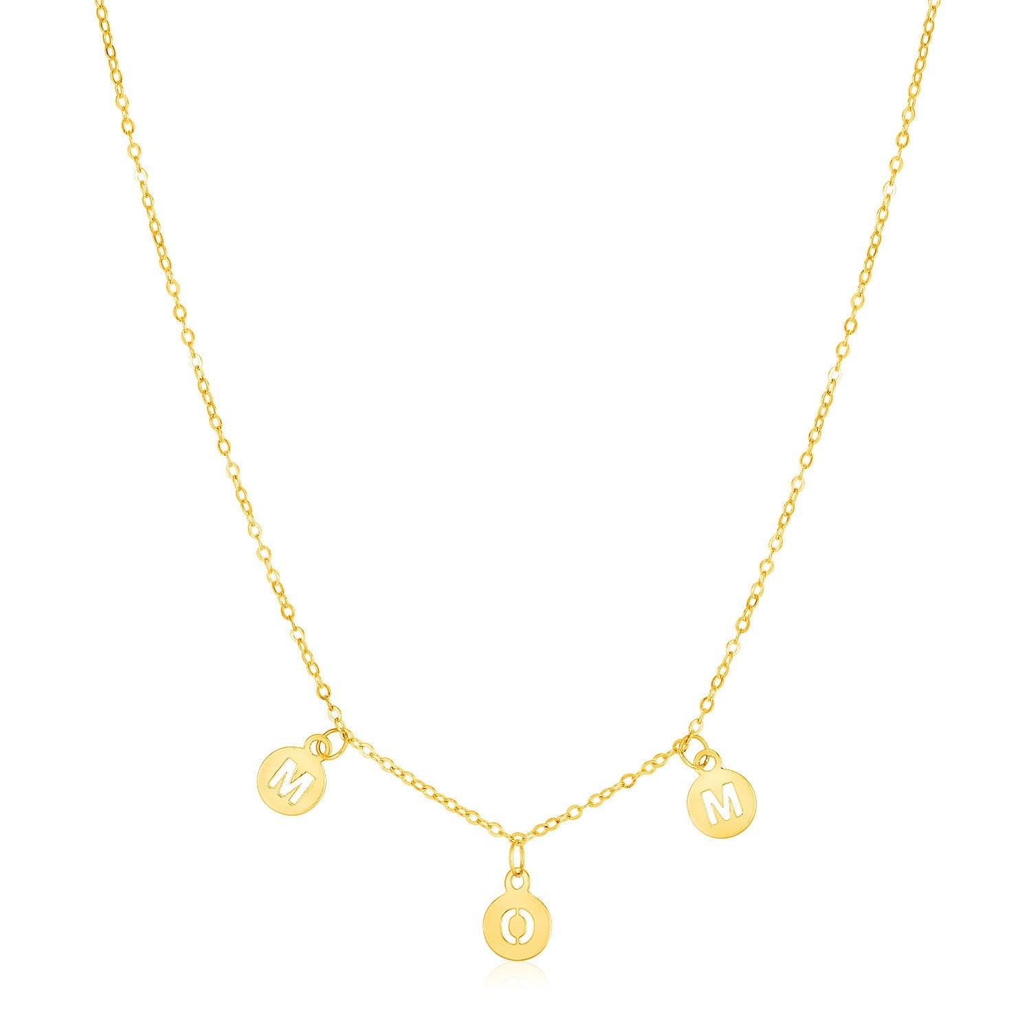 14k Yellow Gold Mom Necklace with Circle Drops-0
