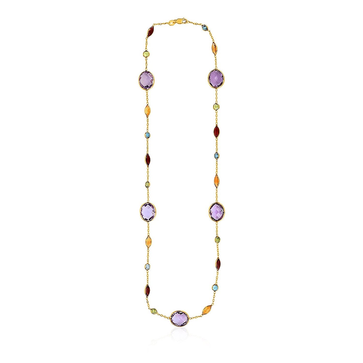 14k Yellow Gold Necklace with Multi-Colored Stones-0