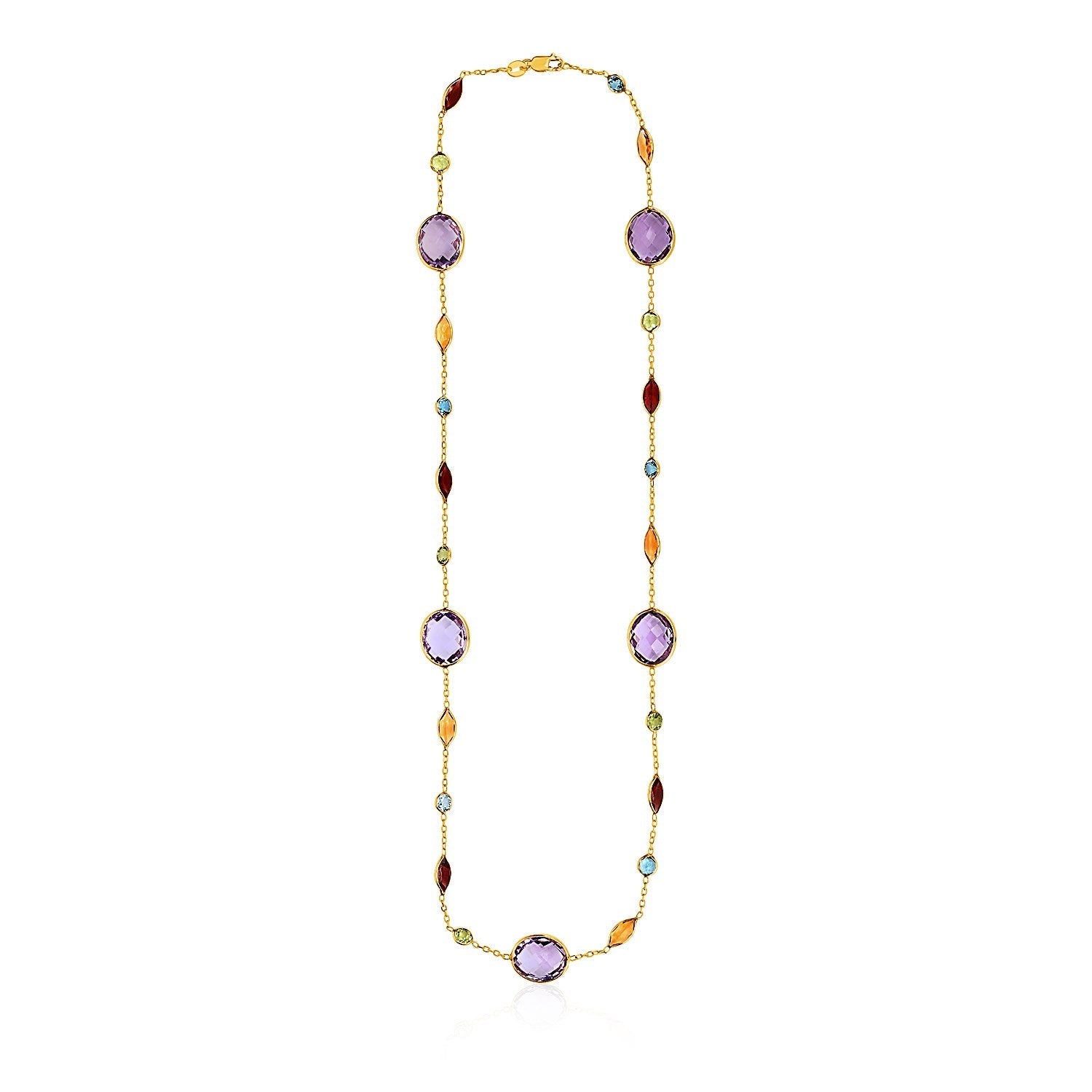 14k Yellow Gold Necklace with Multi-Colored Stones-0