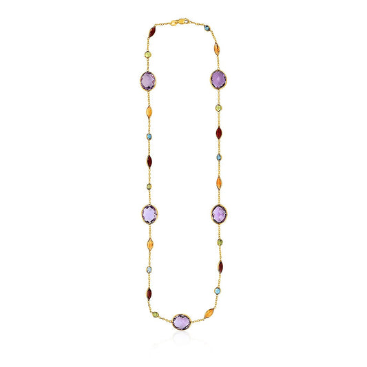 14k Yellow Gold Necklace with Multi-Colored Stones-0