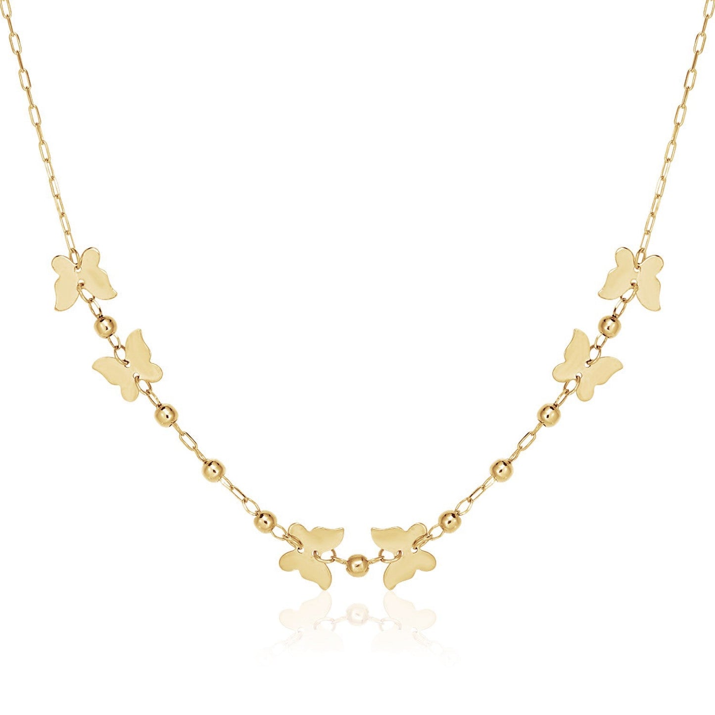 14k Yellow Gold 18 inch Necklace with Polished Butterflies and Beads-0