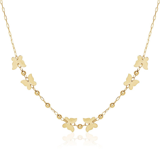 14k Yellow Gold 18 inch Necklace with Polished Butterflies and Beads-0