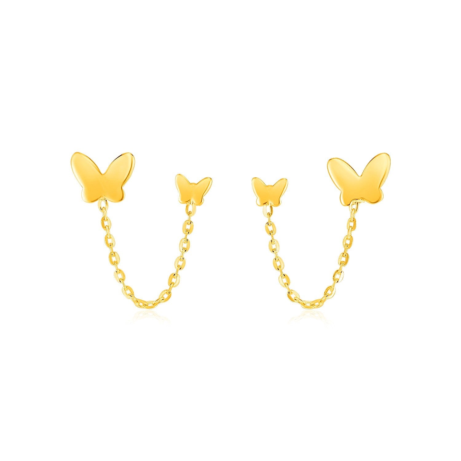 14k Yellow Gold Two Hole Post Earrings with Butterflies-0