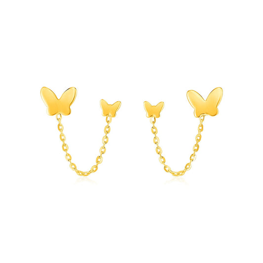 14k Yellow Gold Two Hole Post Earrings with Butterflies-0