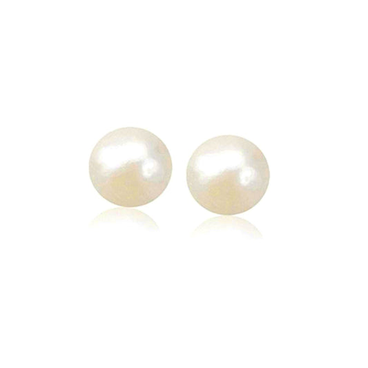 14k Yellow Gold Freshwater Cultured White Pearl Stud Earrings (7.0 mm)-0
